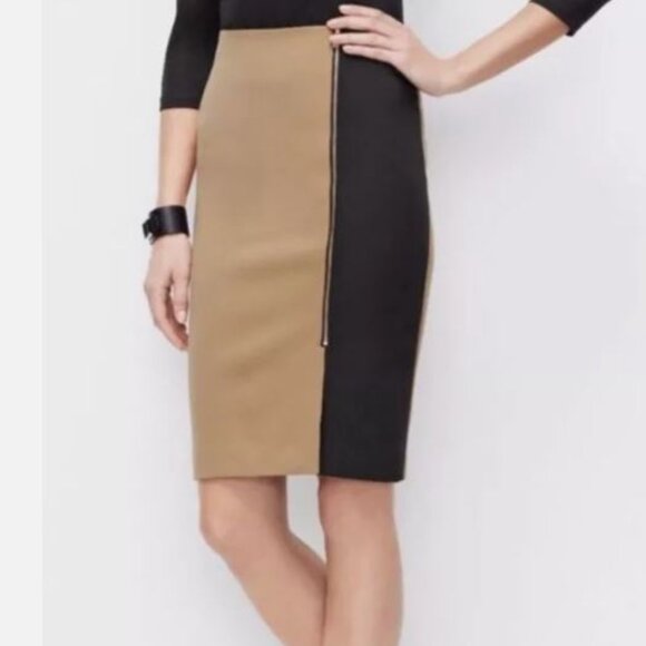 Ann Taylor Dresses & Skirts - Ann Taylor Black & Tan Color Block Zipper Detail Pencil Skirt - 6